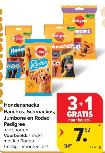 Hondensnacks Ranchos, Schmackos, Jumbone en Rodeo Pedigree