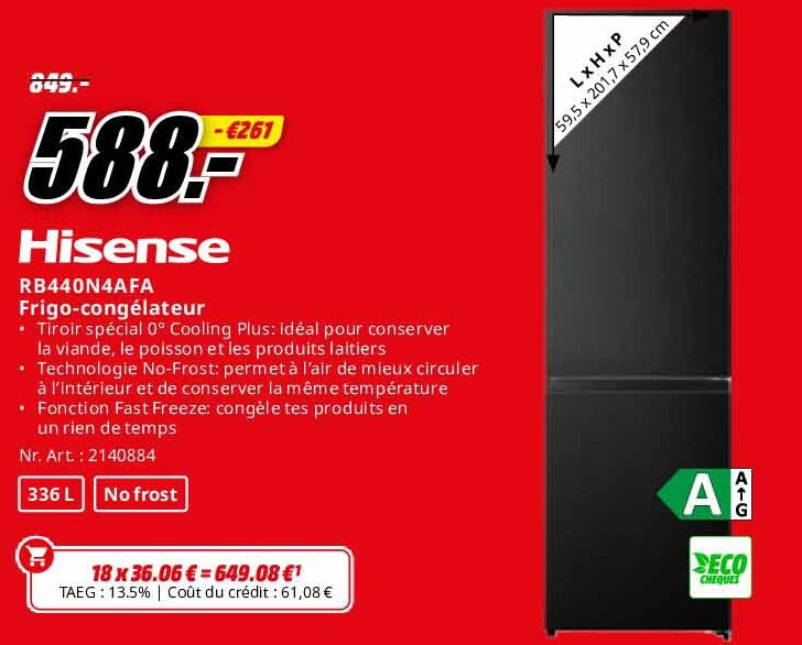 Hisense RB440N4AFA Frigo-congélateur