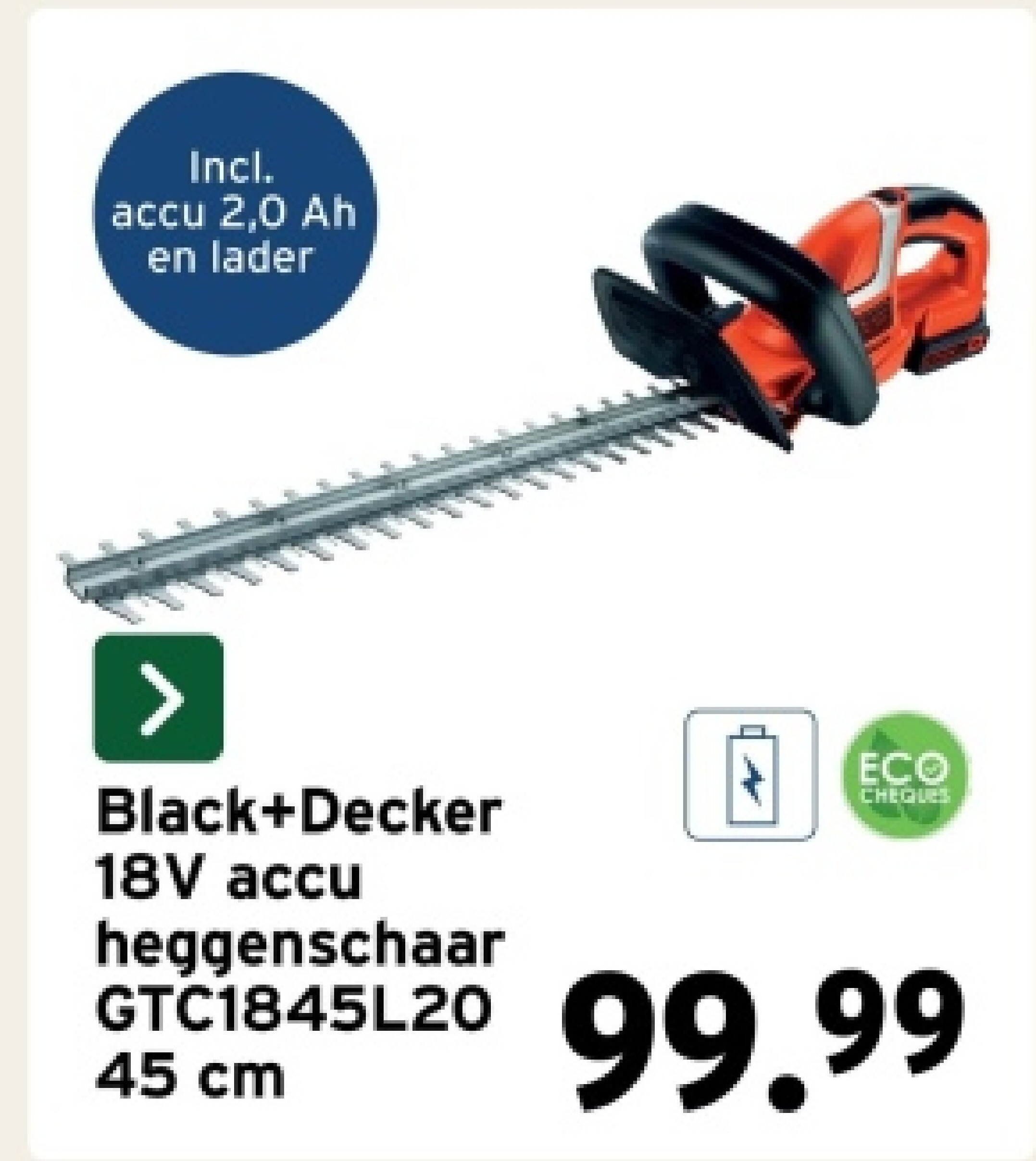 Black+Decker 18V accu heggenschaar GTC1845L20 45 cm