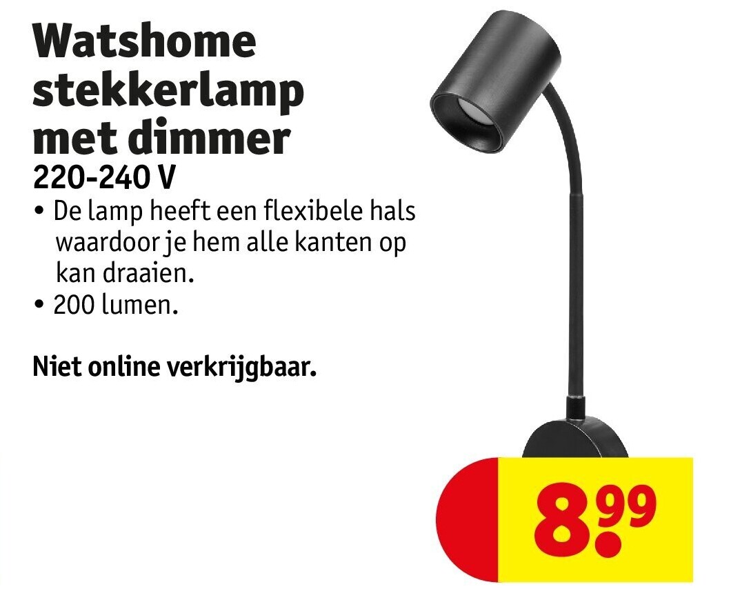 Watshome stekkerlamp met dimmer