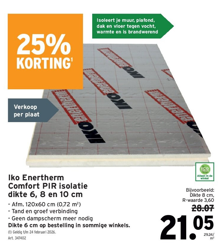 Iko Enertherm Comfort PIR isolatie dikte 6, 8 en 10 cm