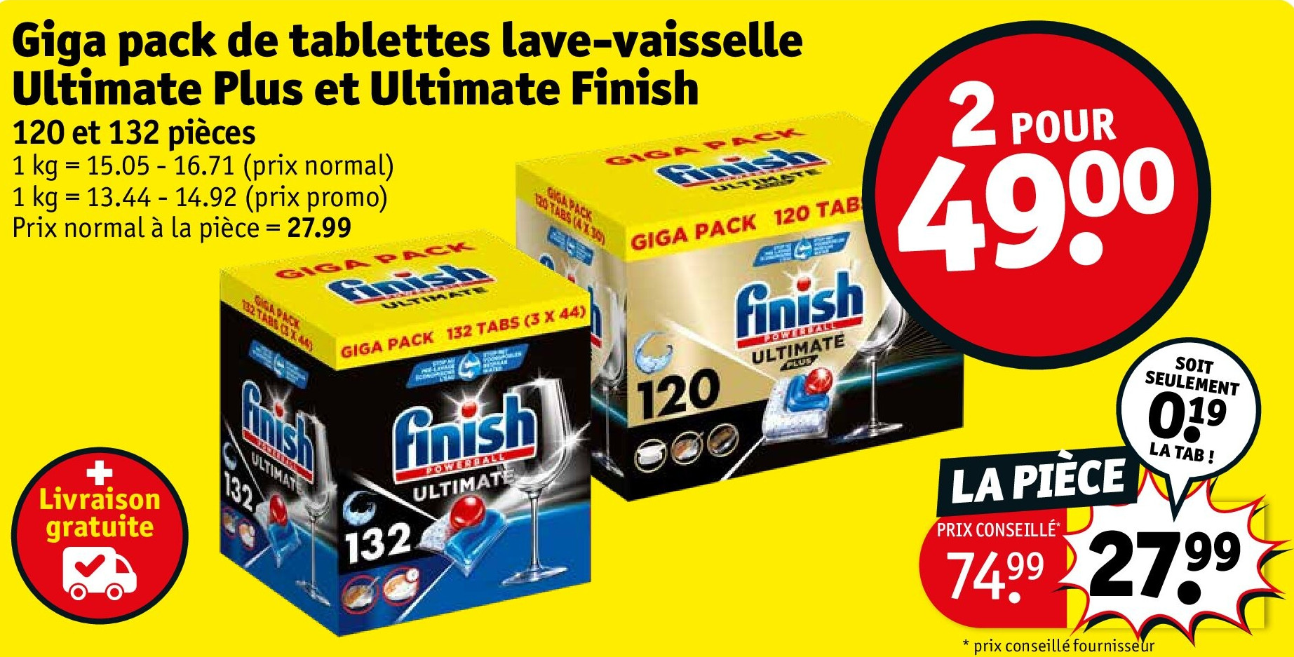 Giga pack de tablettes lave-vaisselle Ultimate Plus et Ultimate Finish