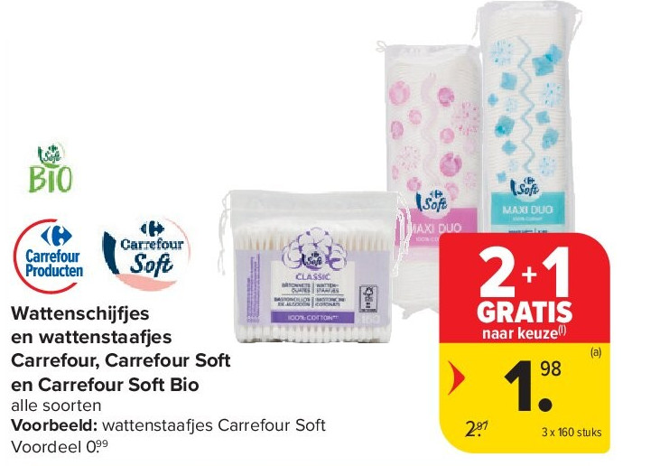 Wattenschijfjes en wattenstaafjes Carrefour, Carrefour Soft en Carrefour Soft Bio