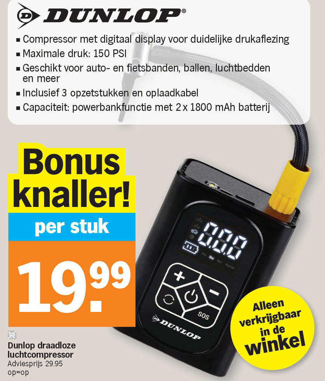 Dunlop draadloze luchtcompressor