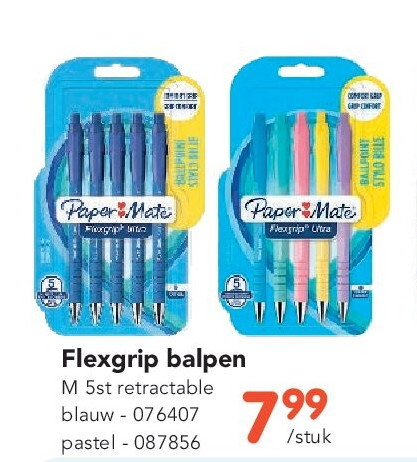 Flexgrip balpen M 5st retractable blauw - 076407 pastel - 087856