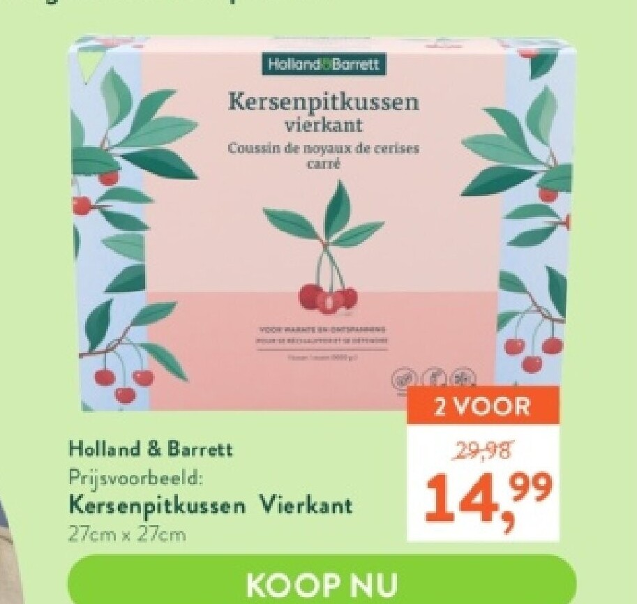 Kersenpitkussen Vierkant 27cmx 27cm