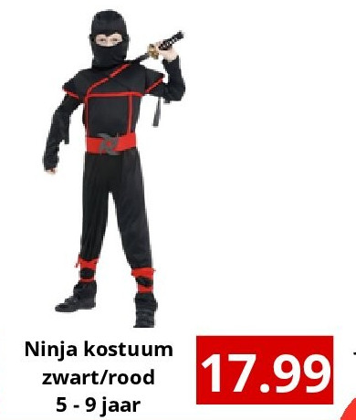 Ninja kostuum zwart/rood 5 - 9 jaar