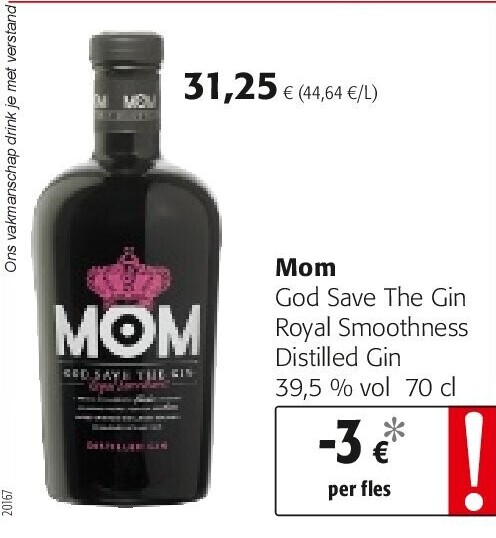 Mom God Save The Gin Royal Smoothness Distilled Gin 39,5 % vol 70 cl