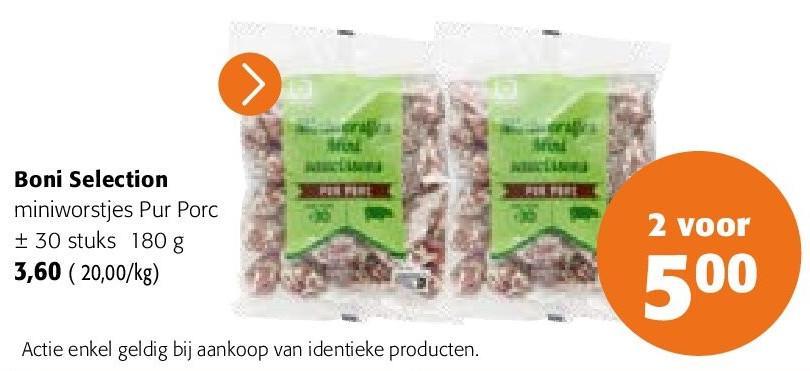 Boni Selection miniworstjes Pur Porc ± 30 stuks 180 g