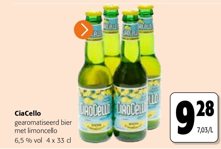 CiaCello gearomatiseerd bier met limoncello 6,5 % vol 4 x 33 cl