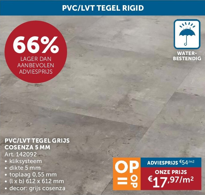 PVC/LVT TEGEL GRIJS COSENZA 5 MM