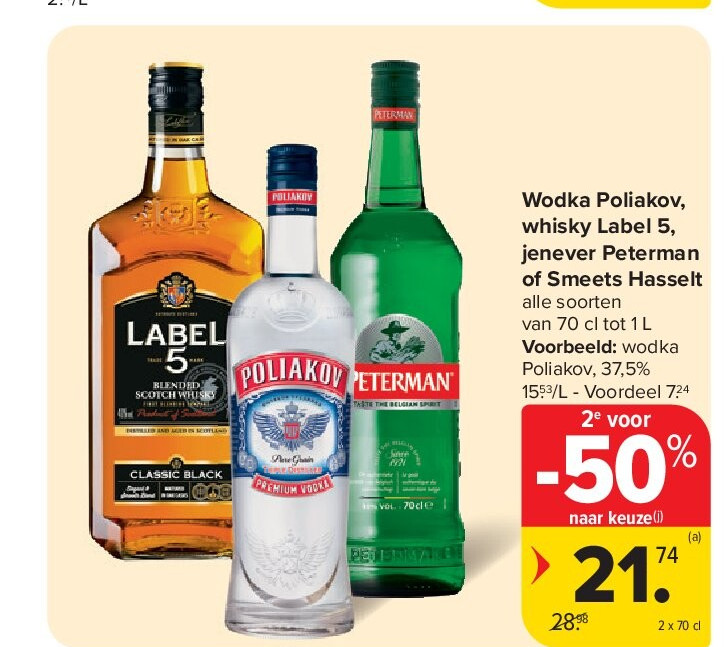 Wodka Poliakov, whisky Label 5, jenever Peterman of Smeets Hasselt