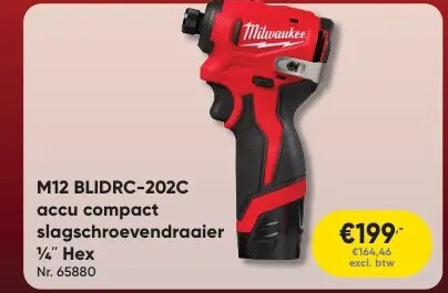 M12 BLIDRC-202C accu compact slagschroevendraaier %" Hex Nr. 65880