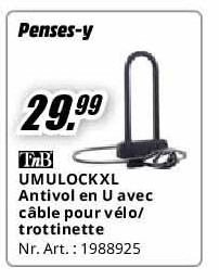 UMULOCKXL Antivol en U avec câble pour vélo/ trottinette