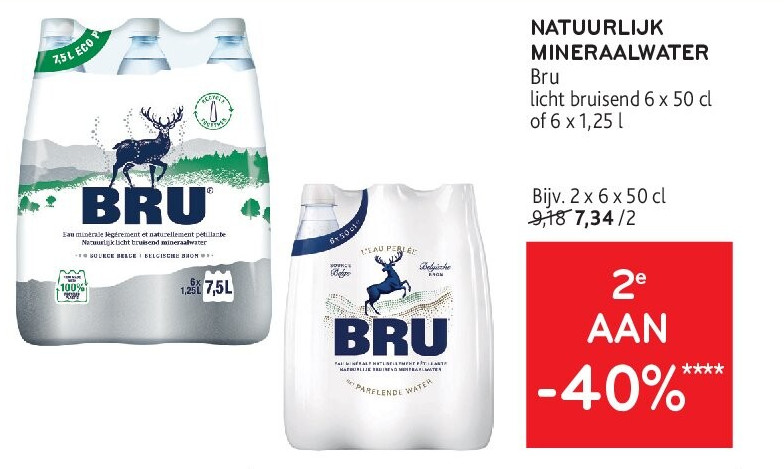 NATUURLIJK MINERAALWATER Bru licht bruisend 6 x 50 cl of 6 x 1,25 l