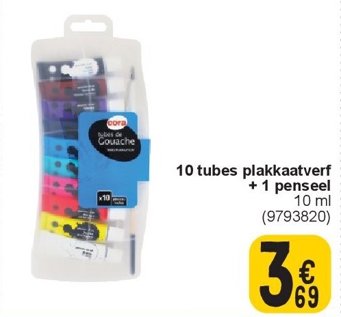 10 tubes plakkaatverf + 1 penseel