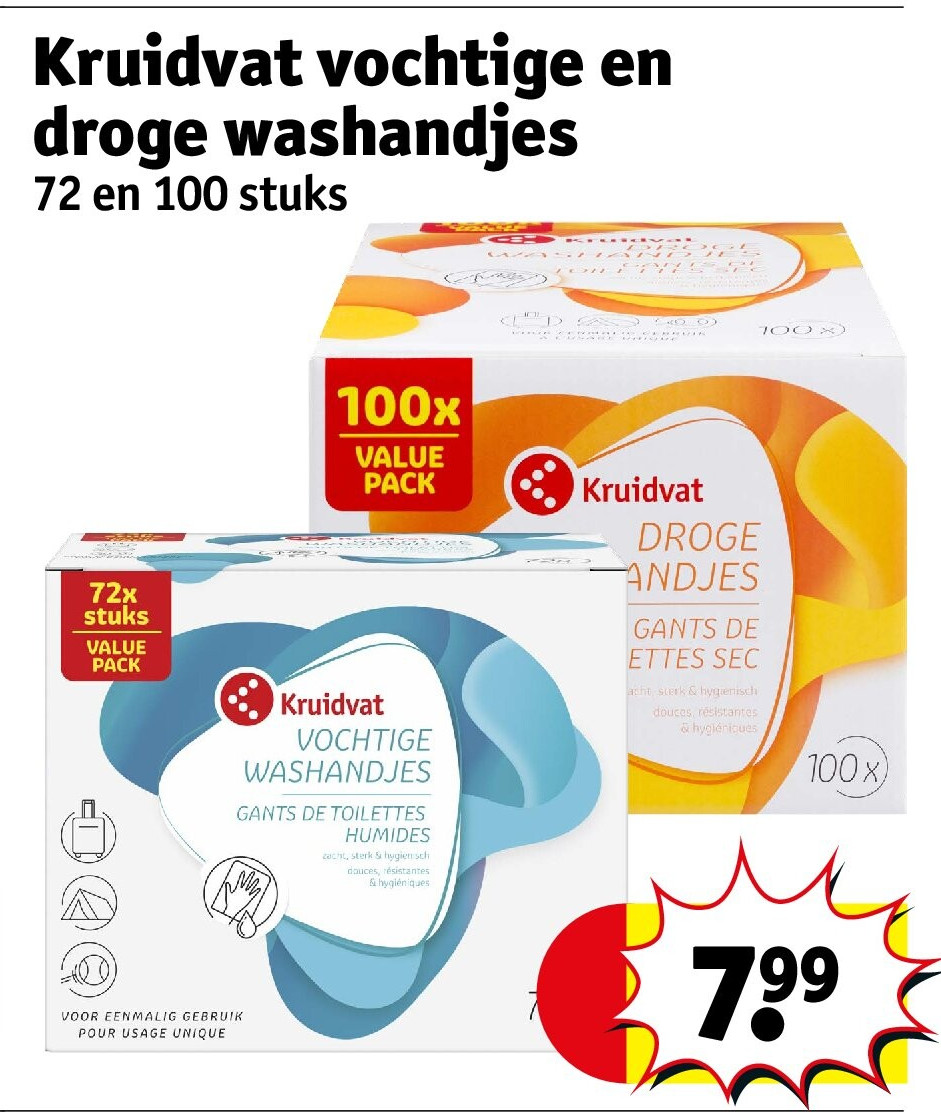 Kruidvat vochtige en droge washandjes