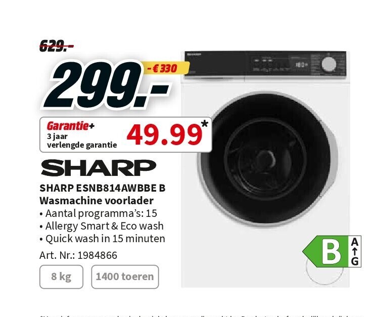 SHARP (KDHH8GWBE) Warmtepomp droogkast