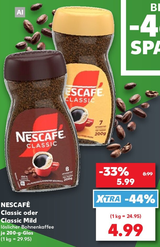 NESCAFÉ Classic oder Classic Mild löslicher Bohnenkaffee je 200-g-Glas (1 kg = 29.95)