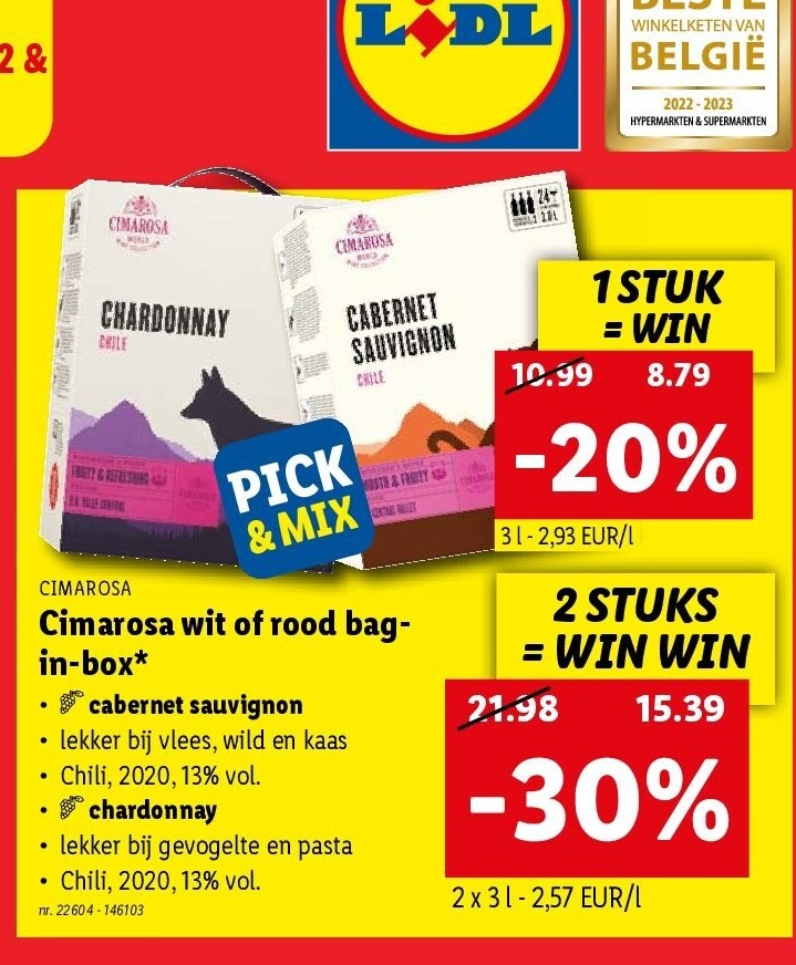 Cimarosa wit of rood bag- in-box*