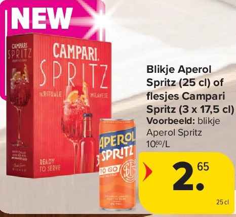 Blikje Aperol Spritz (25 cl) of fl esjes Campari Spritz (3 x 17,5 cl)
