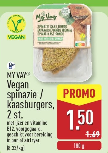 Vegan spinazie-/ kaasburgers, 2st.