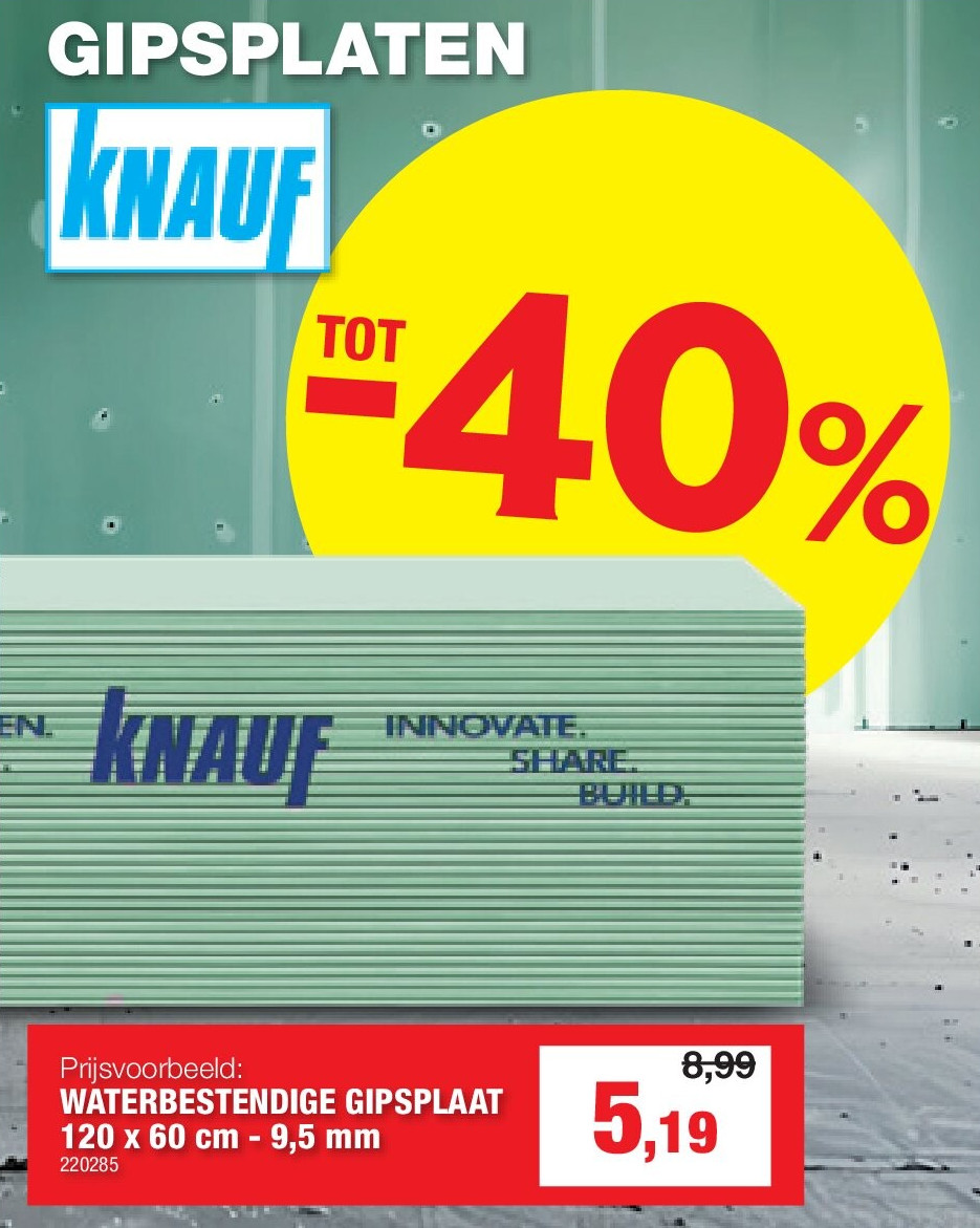 WATERBESTENDIGE GIPSPLAAT 120 x 60 cm - 9,5 mm