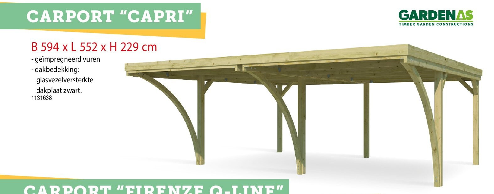 Gardenas Capri dubbele carport 594x552 cm