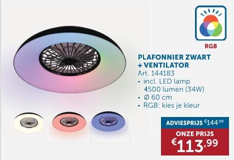 PLAFONNIER ZWART + VENTILATOR