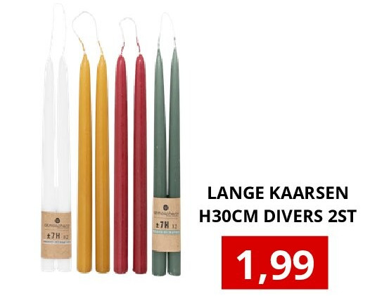 LANGE KAARSEN H30CM DIVERS 2ST