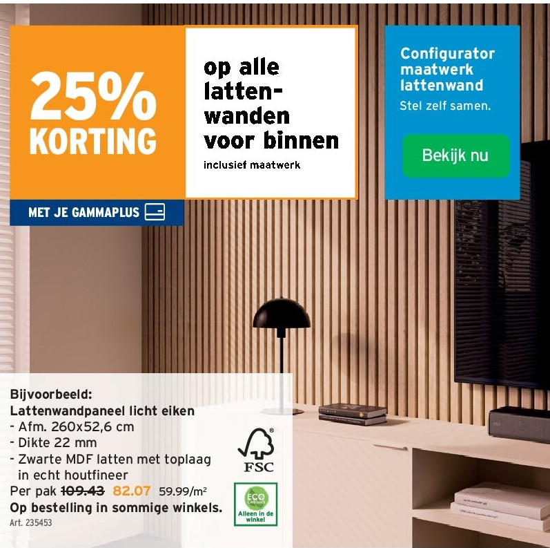Lattenwandpaneel licht eiken