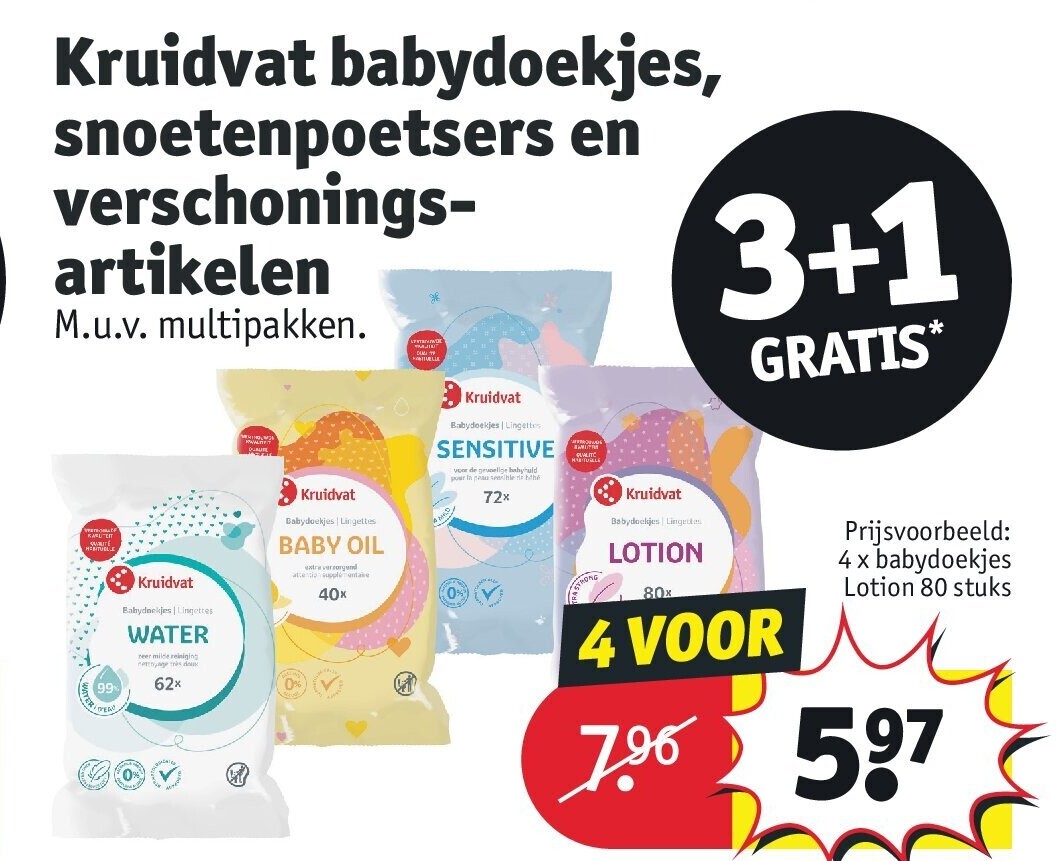 Kruidvat babydoekjes, snoetenpoetsers en verschoningsartikelen