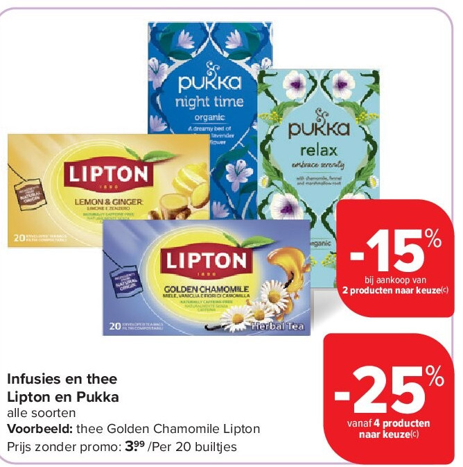 Infusies en thee Lipton en Pukka