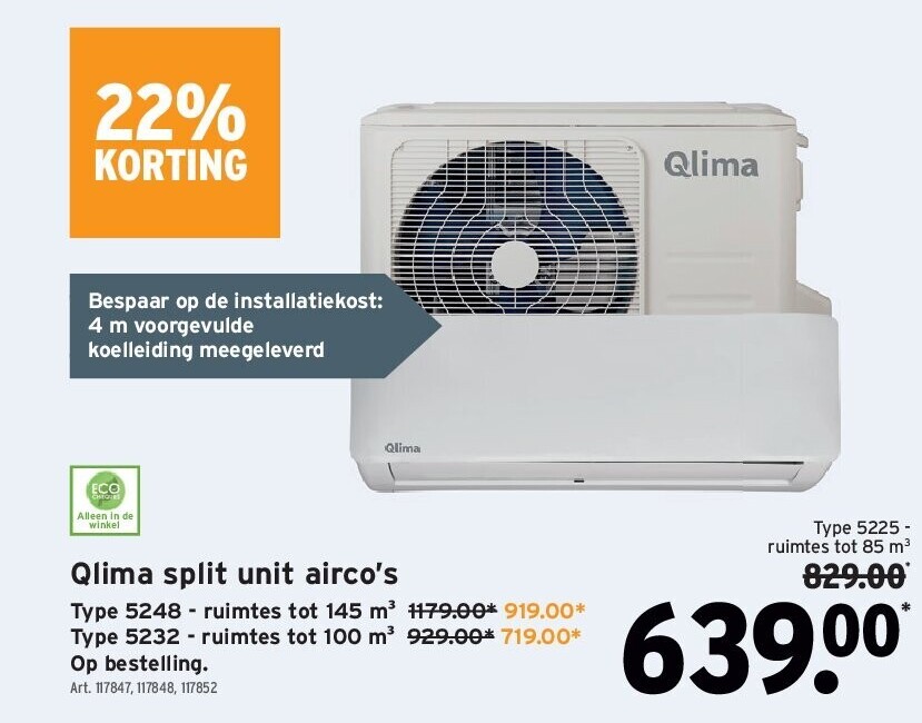 Qlima split unit airco’s Type 5225