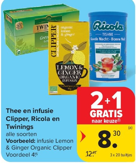 Thee en infusie Clipper, Ricola en Twinings