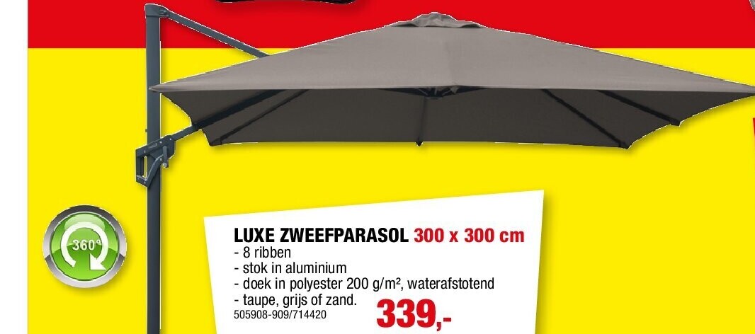 LUXE ZWEEFPARASOL 300 x 300 cm