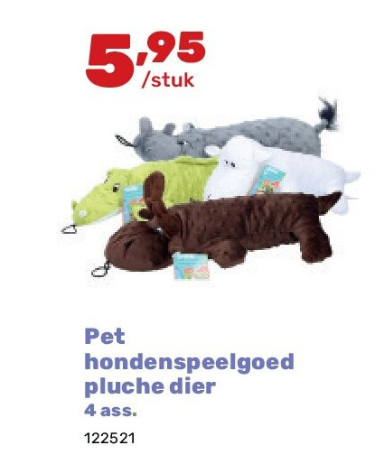 Pet hondenspeelgoed pluche dier 4 ass.