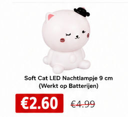 Soft Cat LED Nachtlampje 9 cm (Werkt op Batterijen)