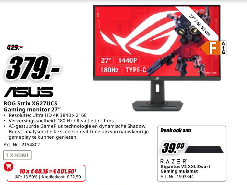 Asus ROG Strix XG27UCS Gaming monitor 27”