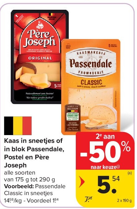 Kaas in sneetjes of in blok Passendale, Postel en Père Joseph