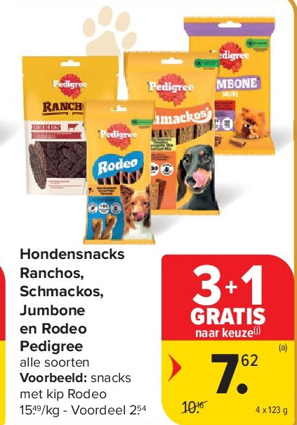 Hondensnacks Ranchos, Schmackos, Jumbone en Rodeo Pedigree