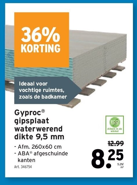 Gyproc® gipsplaat waterwerend dikte 9,5 mm