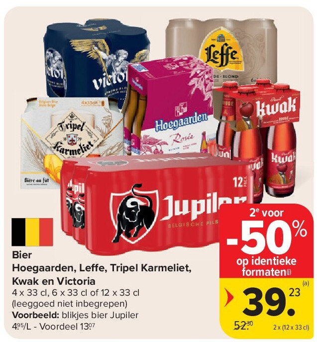 Bier Hoegaarden, Le e, Tripel Karmeliet, Kwak en Victoria