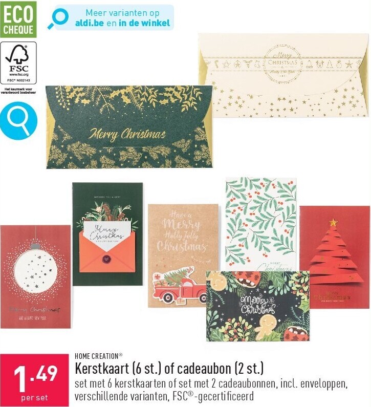 Kerstkaart (6 st.) of cadeaubon (2 st.)