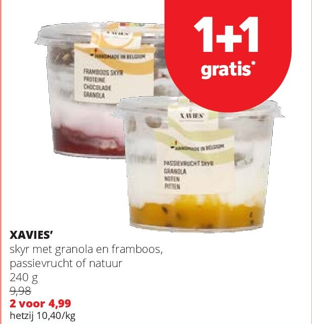 XAVIES’ skyr met granola en framboos, passievrucht of natuur 240 g