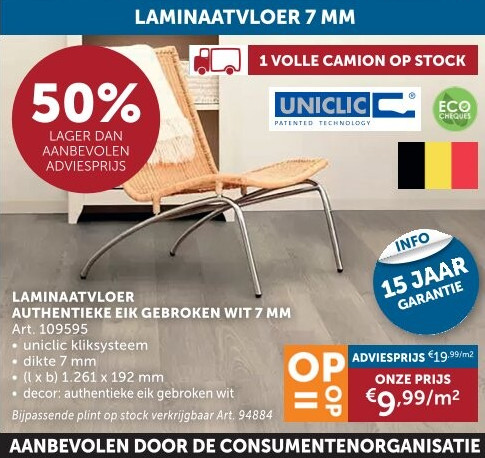 LAMINAATVLOER AUTHENTIEKE EIK GEBROKEN WIT 7 MM