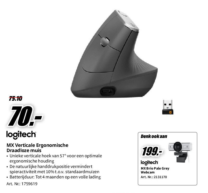 MX Verticale Ergonomische Draadloze muis