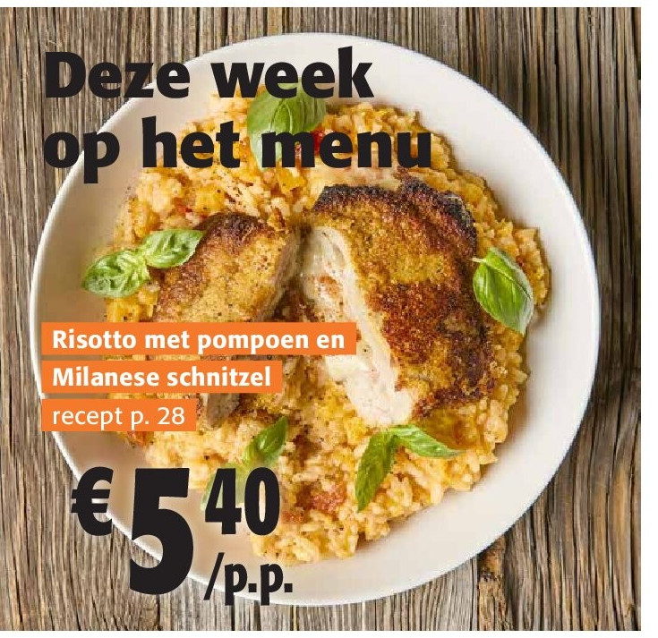Risotto met pompoen en Milanese schnitzel