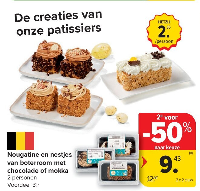 Nougatine en nestjes van boterroom met chocolade of mokka