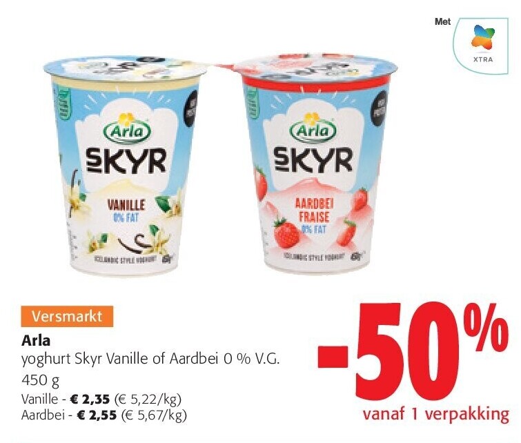 Arla yoghurt Skyr Vanille of Aardbei 0 % V.G. 450 g